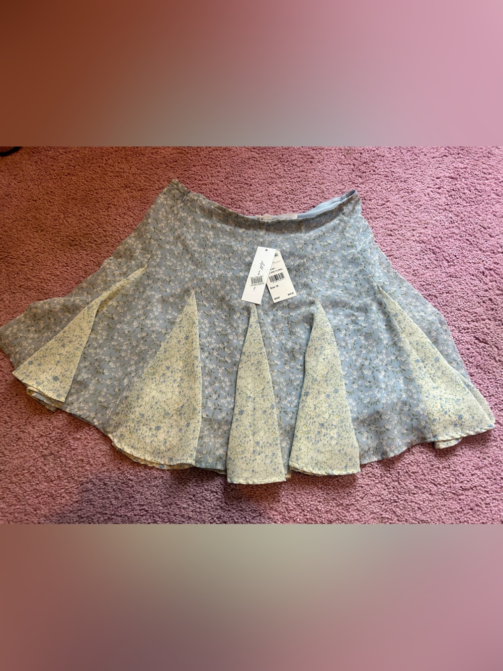 All in Favor Light Blue Floral Circle Skirt with Cream Panels